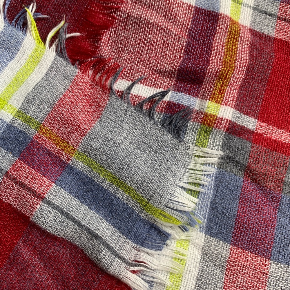 Large shawl/throw? Acrylic? Fringe!